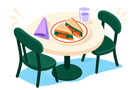 Un tavolo pronto per una pausa pranzo tranquilla